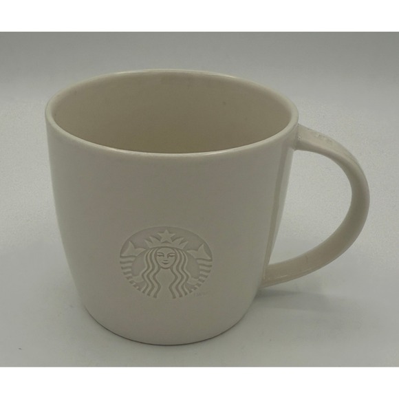 Set of 4 Starbucks Coffee‎ Mugs Cream Embossed Siren Logo 2010 - Picture 3 of 5